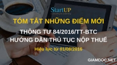 Điểm mới của Thông tư 84/2016/TT-BTC