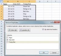 Loại bỏ dữ liệu lặp lại trong Excel